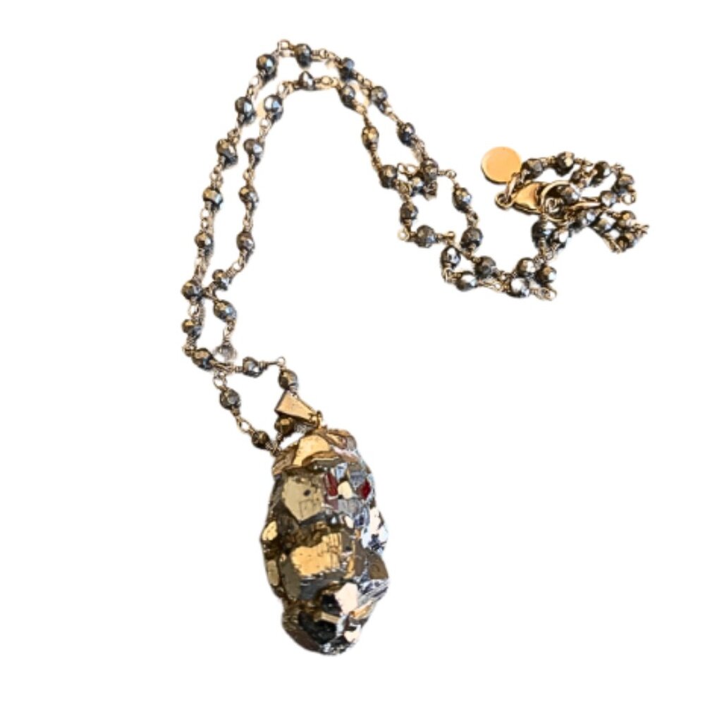 Pyrite Fools Gold Druzy Pendant Necklace